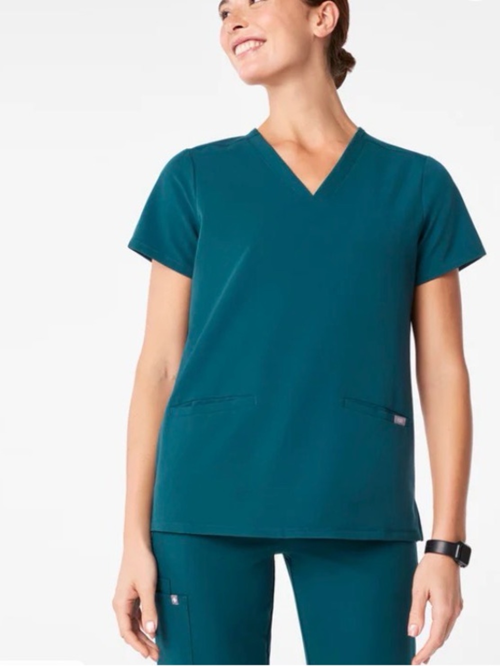 Figs Women's V-Neck Scrub Top and Joggers in Teal Set L top M bottoms